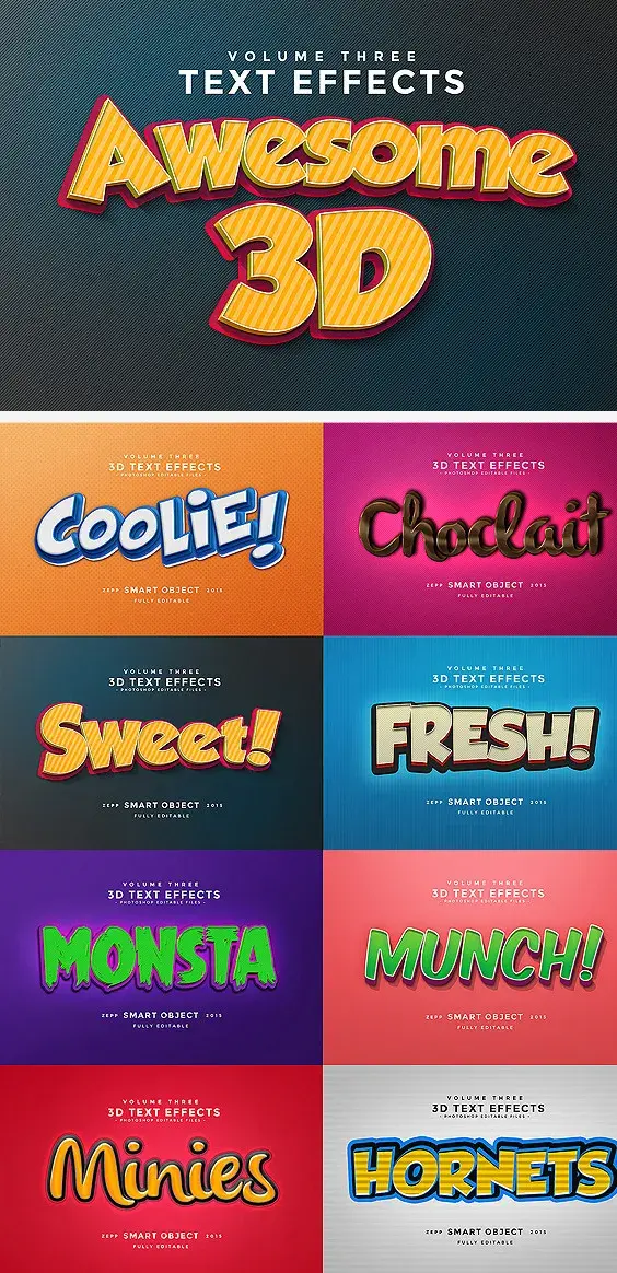 Bdw typographie psd 3d text effects vol3