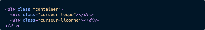 Code custom cursor html section particuliere