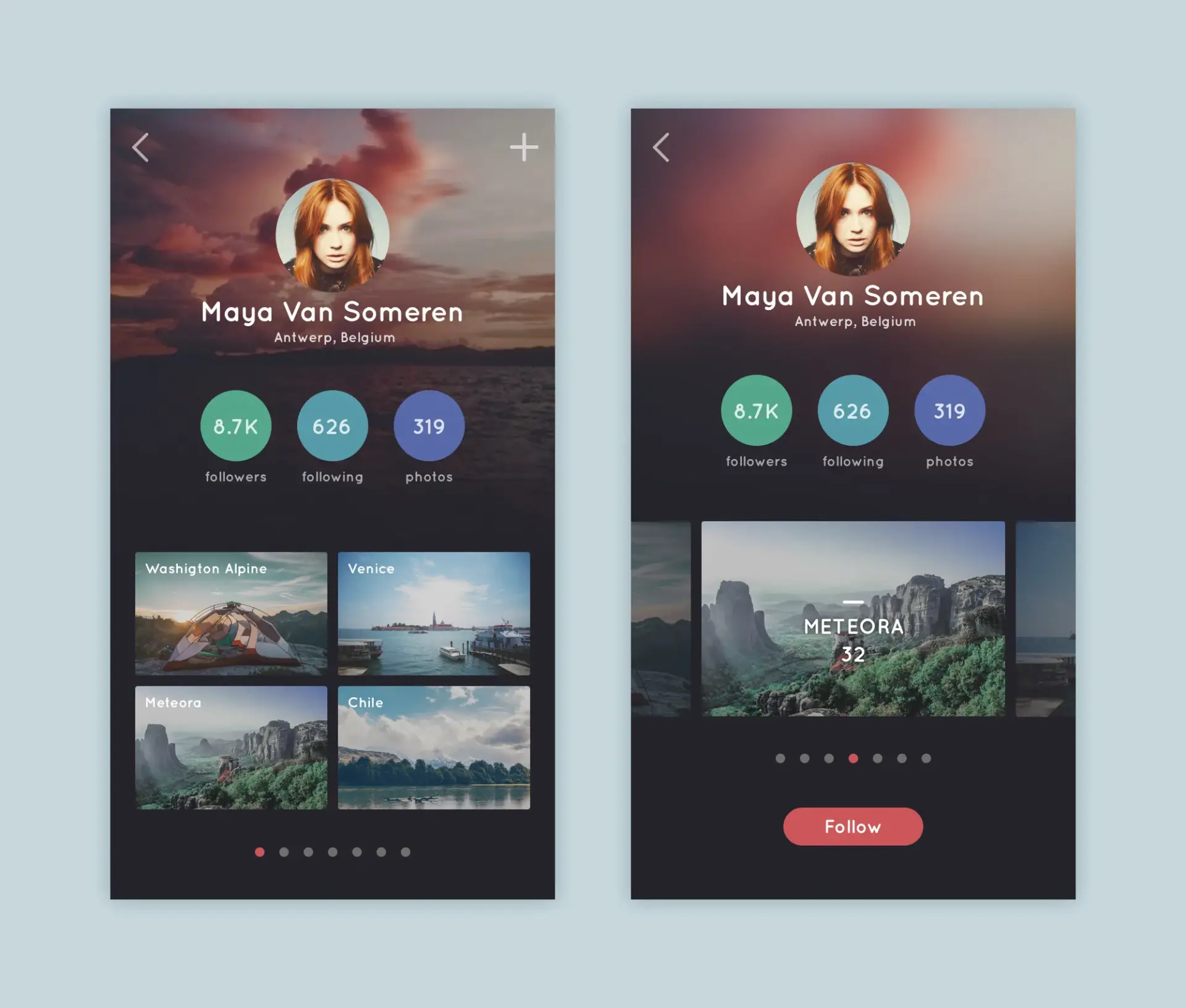 Psd travel app profile